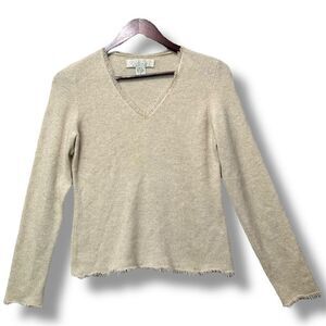 Collection Fifty-Nine Women Small Beige 100% Cashmere Fringed Sweater Minimalist
